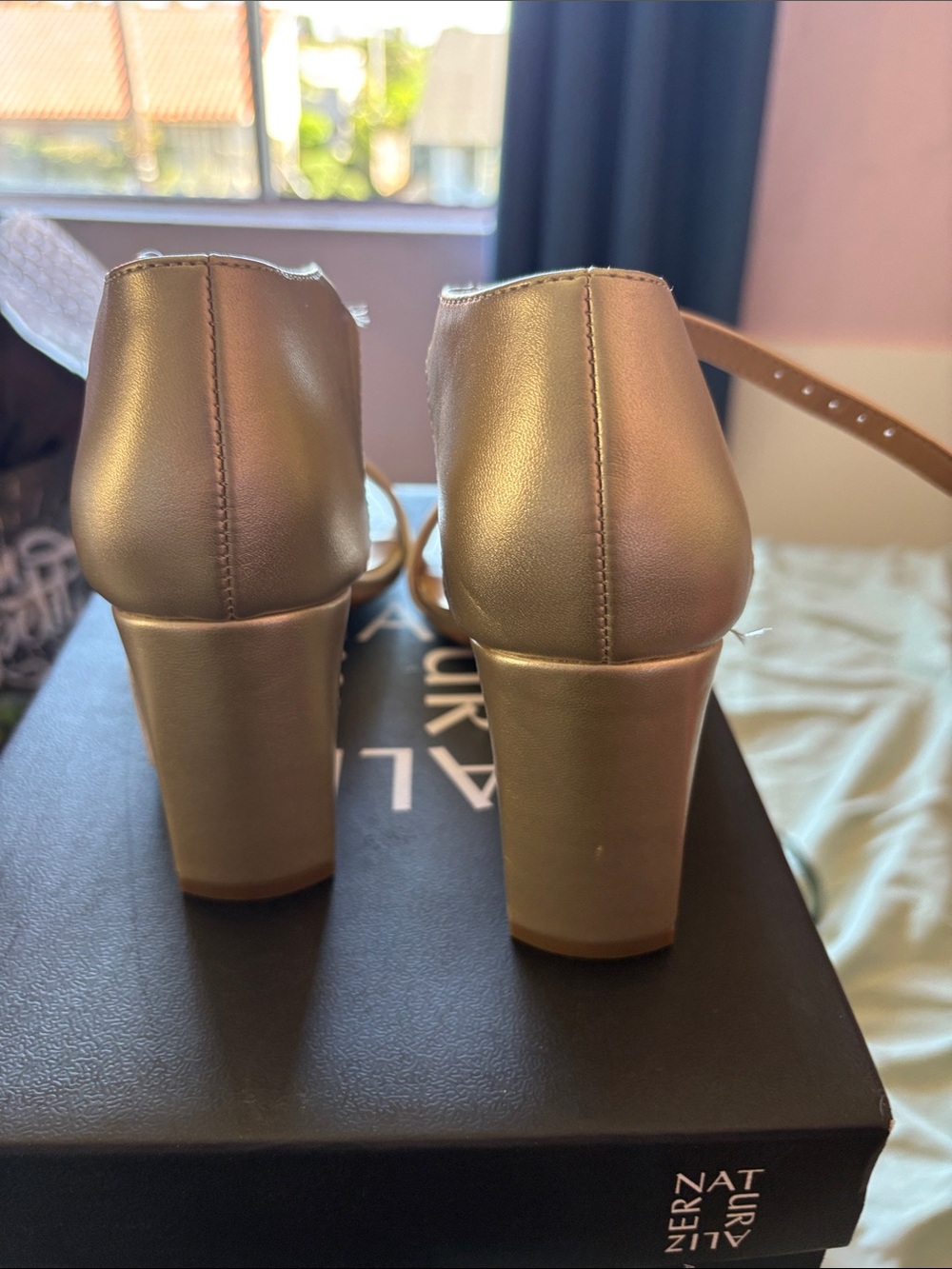 Naturalizer Metallic Gold Ankle-Strap Block Heels size 7.5 - Picture 3 of 8